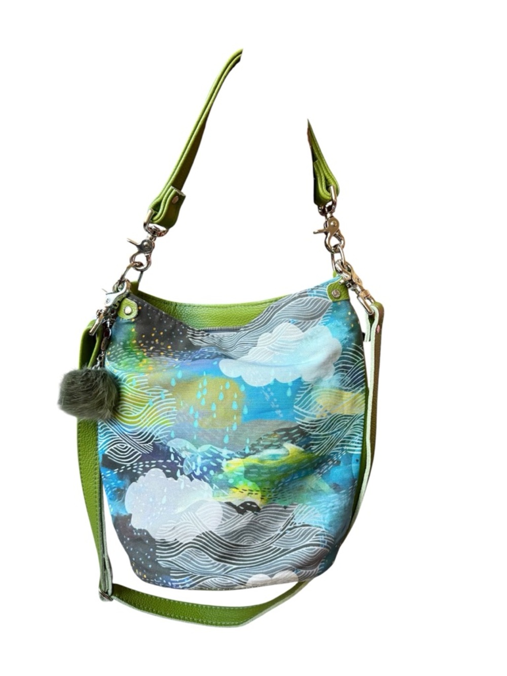 Willow + Luna Green leather fabric bucket bag Mt. Jumbo Alaska NWOT - Picture 12 of 12